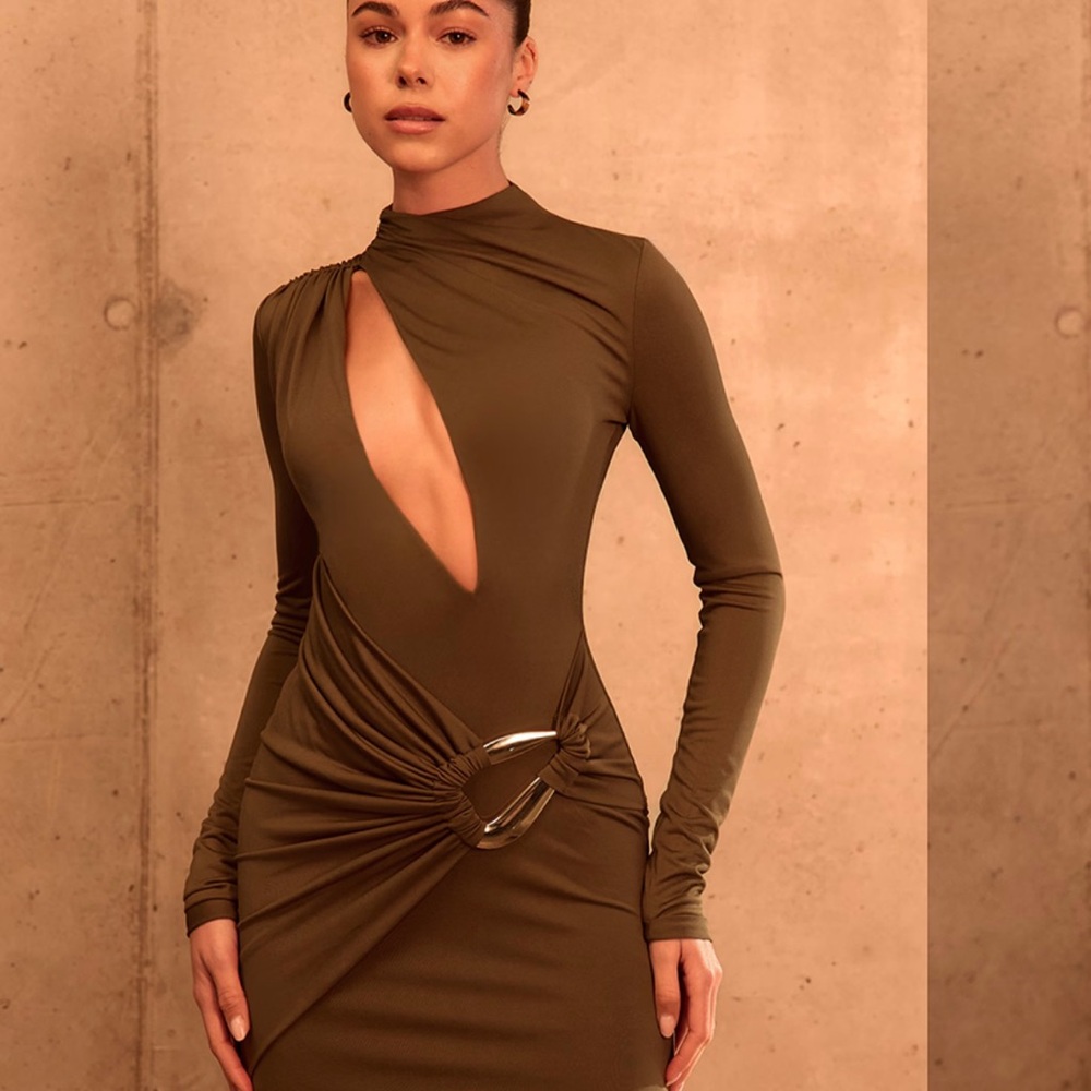 Brand New Pretty Little Thing  Olive Green Long Sleeve Dress